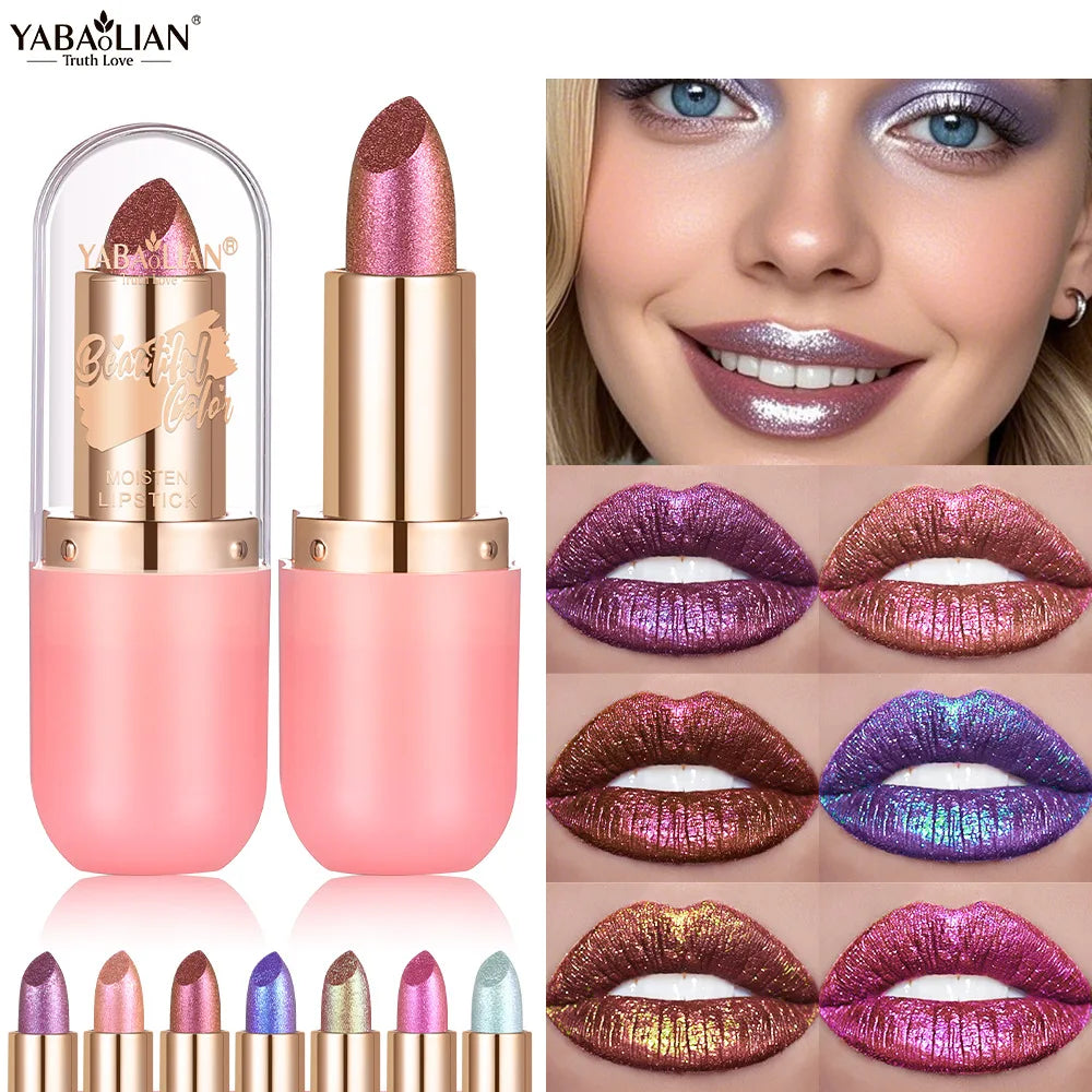 Metallic Violet Chameleon Lipstick Color Changing Matte Glitter Diamond Lipstick Waterproof Pearl Shine Lip Gloss Sexy Makeup