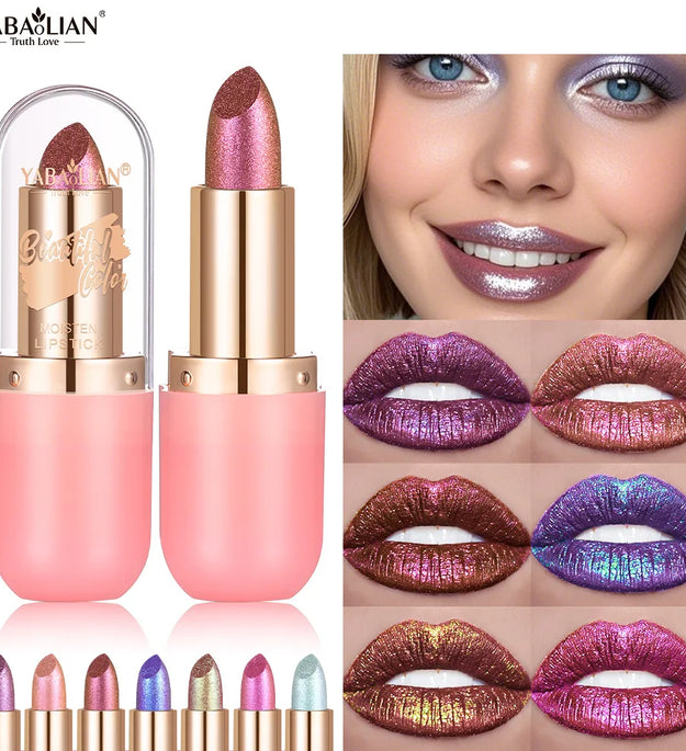Metallic Violet Chameleon Lipstick Color Changing Matte Glitter Diamond Lipstick Waterproof Pearl Shine Lip Gloss Sexy Makeup