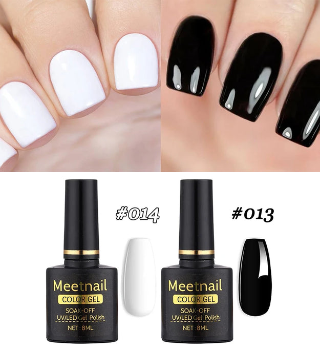 2Pcs Black White Nail Gel Polish Set 8Ml Semi Permanent Soak Off UV LED Varnish Manicure Tools Design DIY Charm Manicure Lacquer