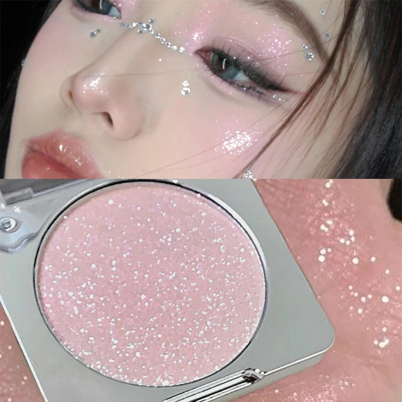 Glitter Highlighter Makeup Palette Pink Shiny Highlighter Palette Diamond High Gloss Powder Face Contour Crystal Brighten Makeup