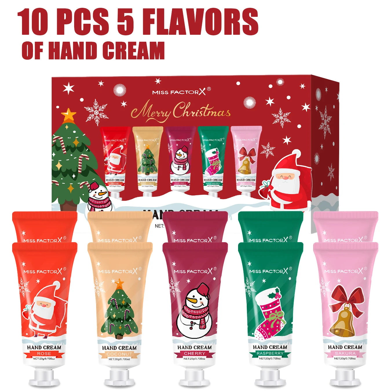 10pcs Christmas Hand Cream Gift Set Moisturizing and Moisturizing Hands, Preventing Drying and Cracking, Lasting Fragrance