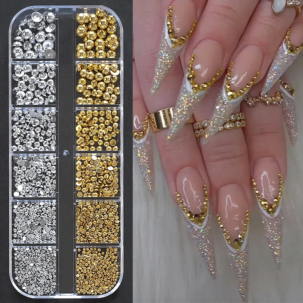 12Grids Mini Caviar Beads Nail Art Decorations Metal Gold/Silver Micro Ball Nail Charms Magnetic Pen 0.5~3mm Ball Nail Jewelry