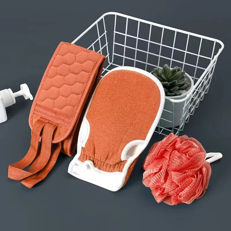Exfoliating Body Scrubber Set - Includes Back Scrubber, Bath Glove And Shower Bath Sponge Loofah