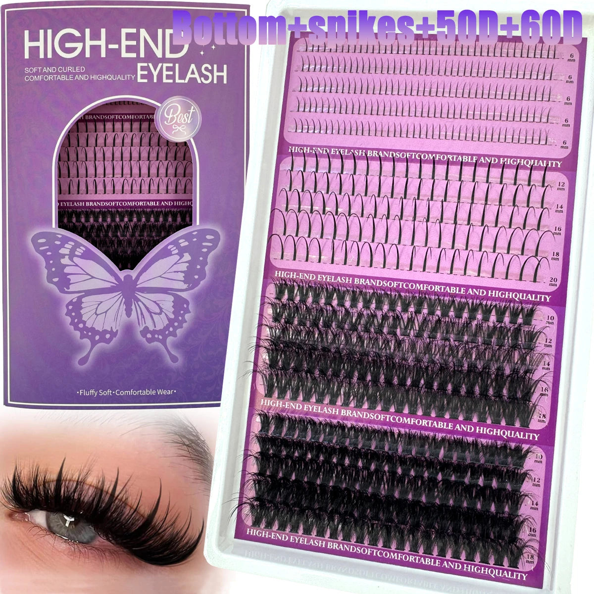 20Rows Lash Spikes Eyelash Clusters Volume Individual Lashes Wispy Eyelashes DIY Spiky Lash Extension Manga Clusters Eyelashes