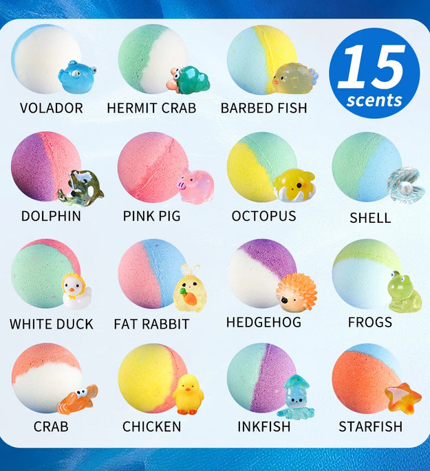 Bath Bombs for Kids with Surprise Inside, 15 Pack Kids Bath Bombs Gift Set, Natural Organic Kids Bubble Bath Fizzy with Bath Toy
