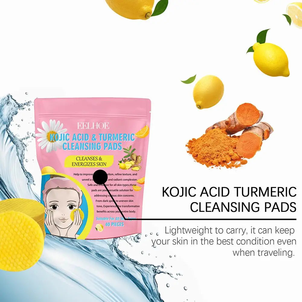 40/50pcs Turmeric Kojic Acid Cleansing Pads Exfoliating Pads Facial Sponges For Cleansing Exfoliating Daily Cleansing Skin Care - BlissFully