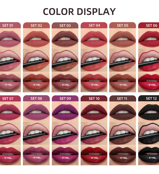 3pcs Matte Liquid Lipstick+Lip Liner Set Lip Glaze Makeup Nude Black Red Velvet Lip Gloss Long Lasting Lip Tint Cosmetics Kits