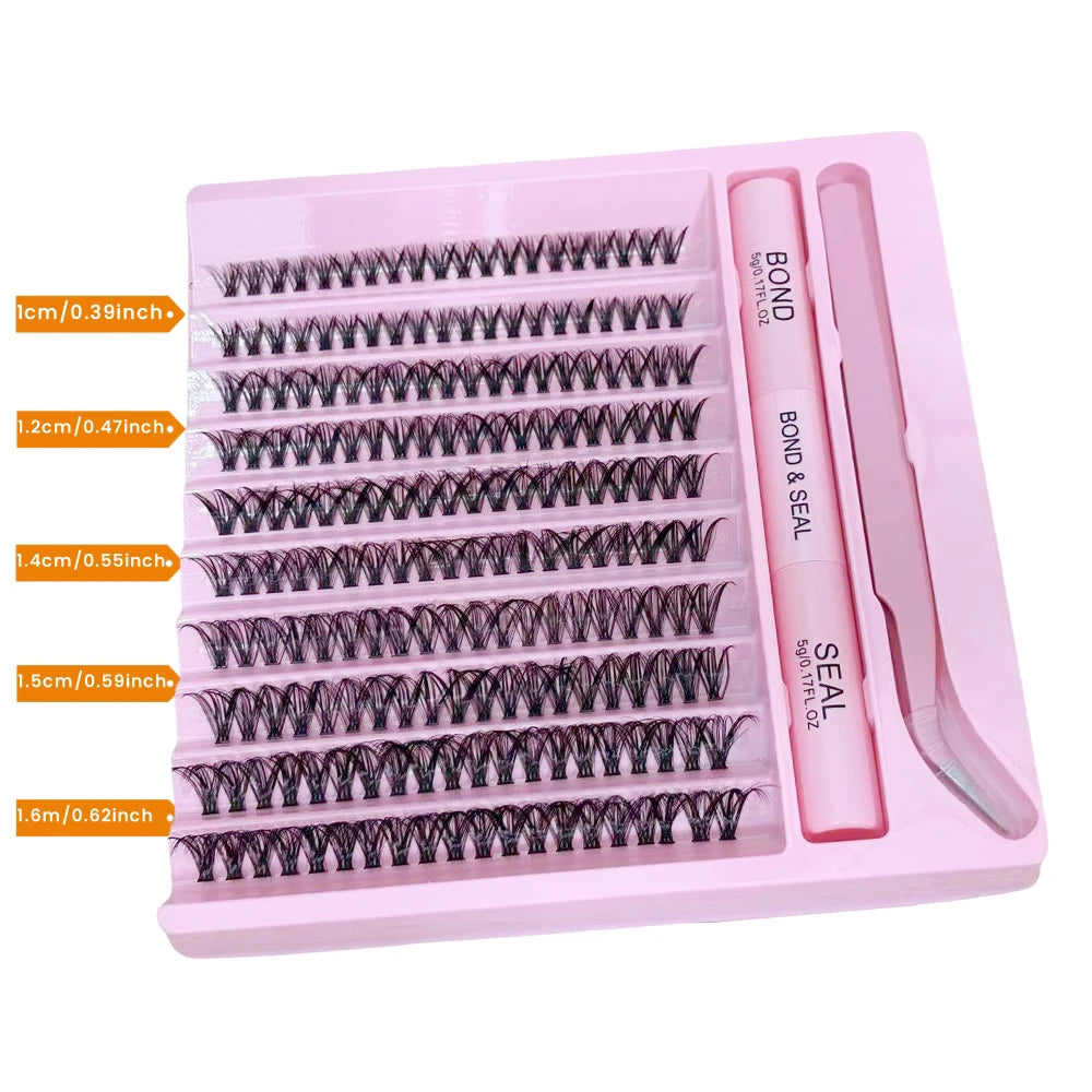 200 pieces of single cluster false eyelash set , faux mink fur eyelashes, fluffy and natural, mixed length 10-16mm