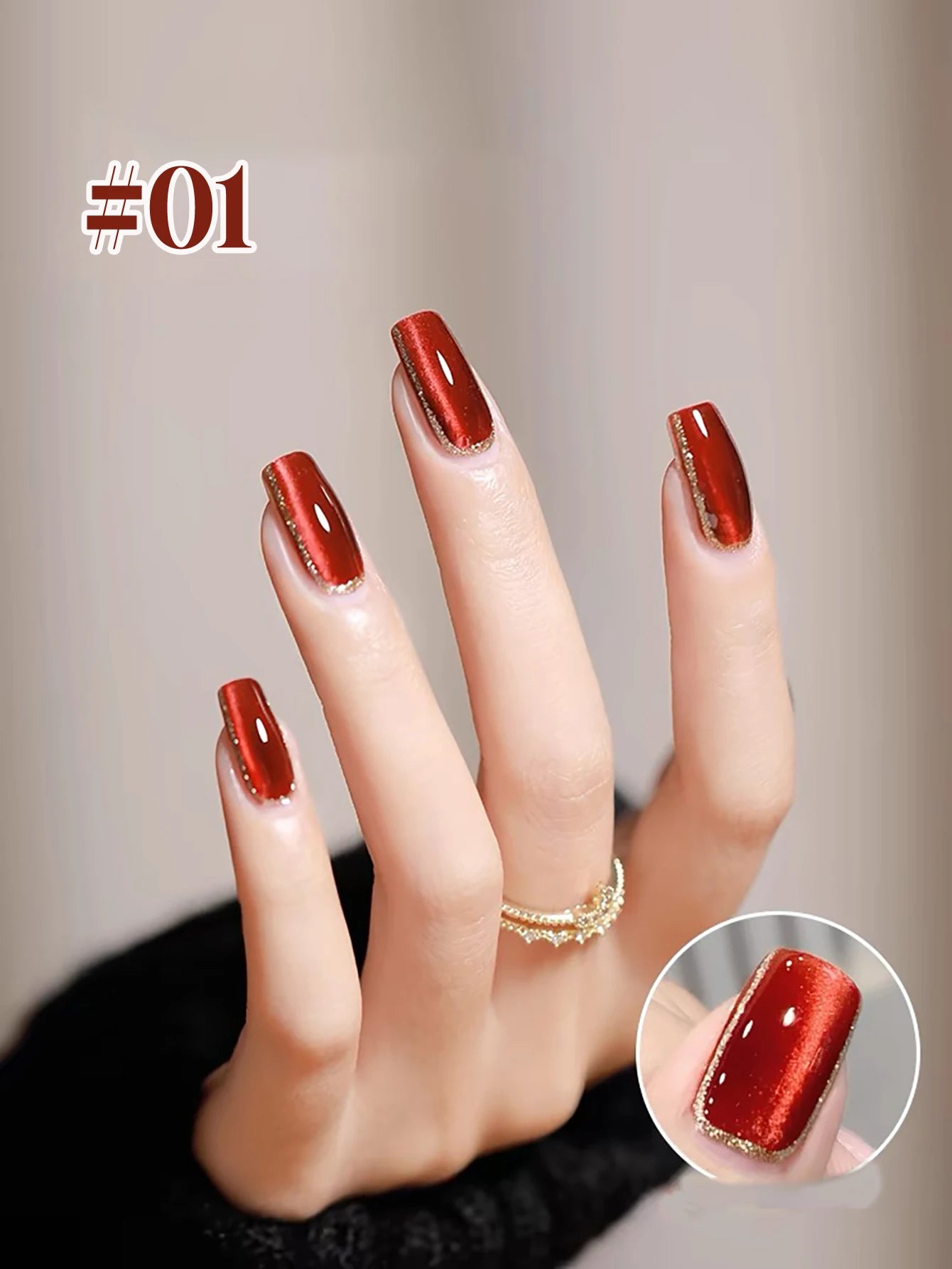 12ML 1-21PCS Winter And Autumn Whitening Red Glass Bead Cat Eye Magnet Gel Nail Polish Christmas Nails Nail Set Nail Art