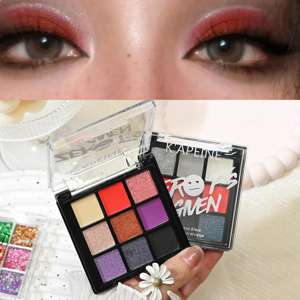 9 Colors Glitter Sequin Eyeshadow Palette Christmas Halloween Cool Goth Red Black Matte Eyeshadow Palette Korean Cosmetics