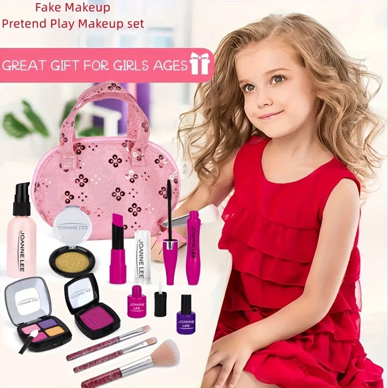 False makeup set, 13 pieces of non-toxic toy cosmetics set, with eye shadow palette, lipstick, applicator, makeup bag, Christmas