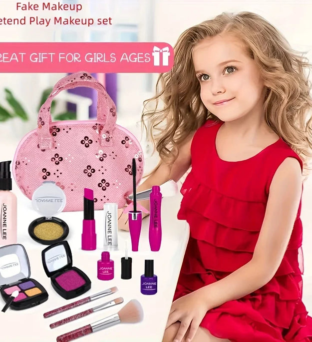 False makeup set, 13 pieces of non-toxic toy cosmetics set, with eye shadow palette, lipstick, applicator, makeup bag, Christmas