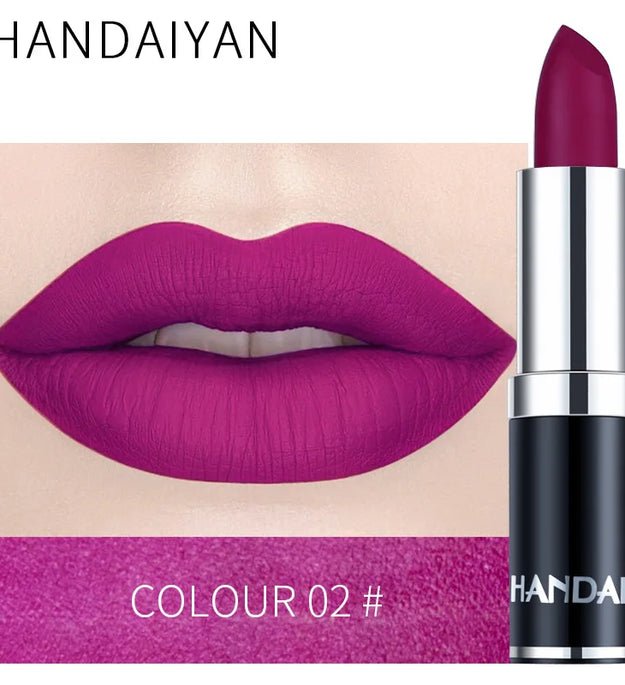 Handaiyan Sexy Nude Red Brown Purple Lipgloss Matte Lip Gloss Velvety Lipstick Matte Waterproof Makeup Long Lasting Cosmetic
