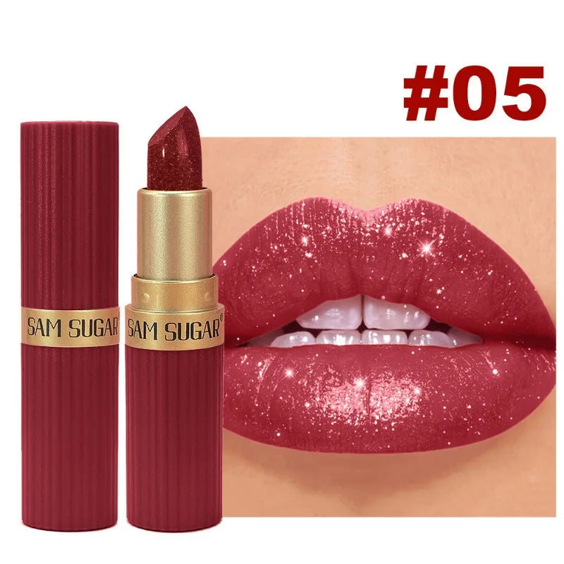 Sparkling Crystal Lipstick Diamond Glitter Metallic Lip Gloss Moisturizes Lips Shimmers with Fine Pearl Brightens Lip Color Balm
