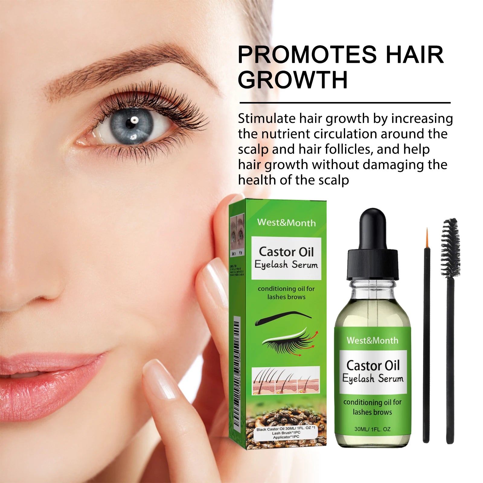 Castor Oil Eyelash Growth Serum With Brush Multipurpose Hair Eyebrow Eyelash Growth Thick Essence Nourishing Moisturize Liquid