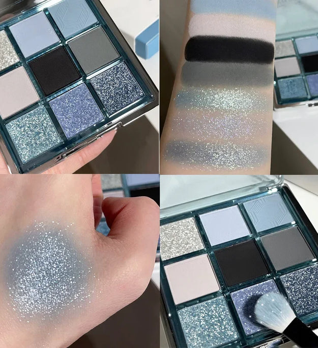 9 Colors Dark Punk Smoked Eyeshadow Palette Blue Black Pearl Matte Eye Shadow Makeup Palette Brightening Shimmer Lying Silkworm
