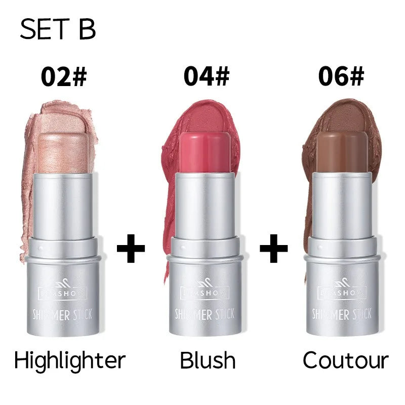 Face Brown Contouring Bronzer Stick Multifunctional Highlighter Blush Silkworm Brightening Sculpt Facial Outline Shadow Cosmetic