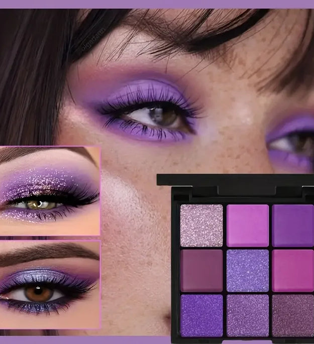 Luxurious Purple Eyeshadow Palette 9 Color Matte and Shimmering violet Eye Makeup for Creating Smoky or Natural Looks Cosmetic