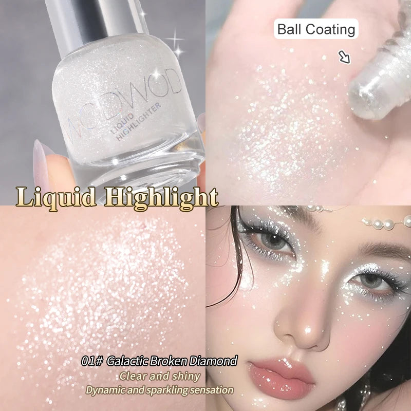 WODWOD Face Brightening Cream, Glitter Highly Saturated Liquid Highlighter, Bright Color Face Contour Makeup Highlighting ﻿