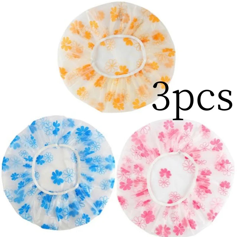 Waterproof Shower Cap Polka Dot Style Bath Hat Reusable Elastic Band Hair Caps Spa Hair Salon Supplies Bathroom Accessories