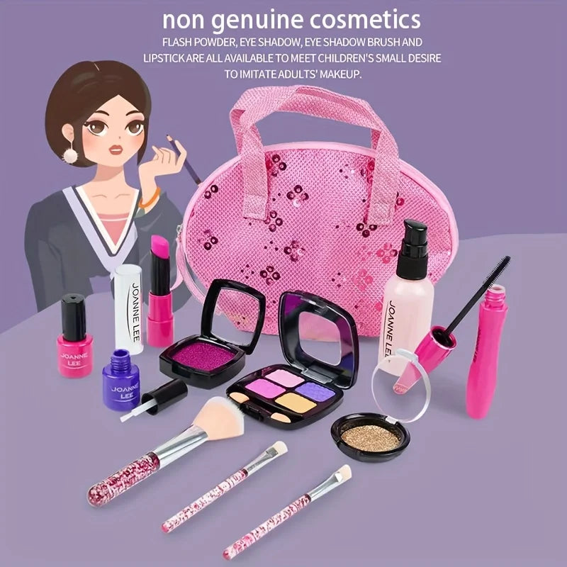 False makeup set, 13 pieces of non-toxic toy cosmetics set, with eye shadow palette, lipstick, applicator, makeup bag, Christmas