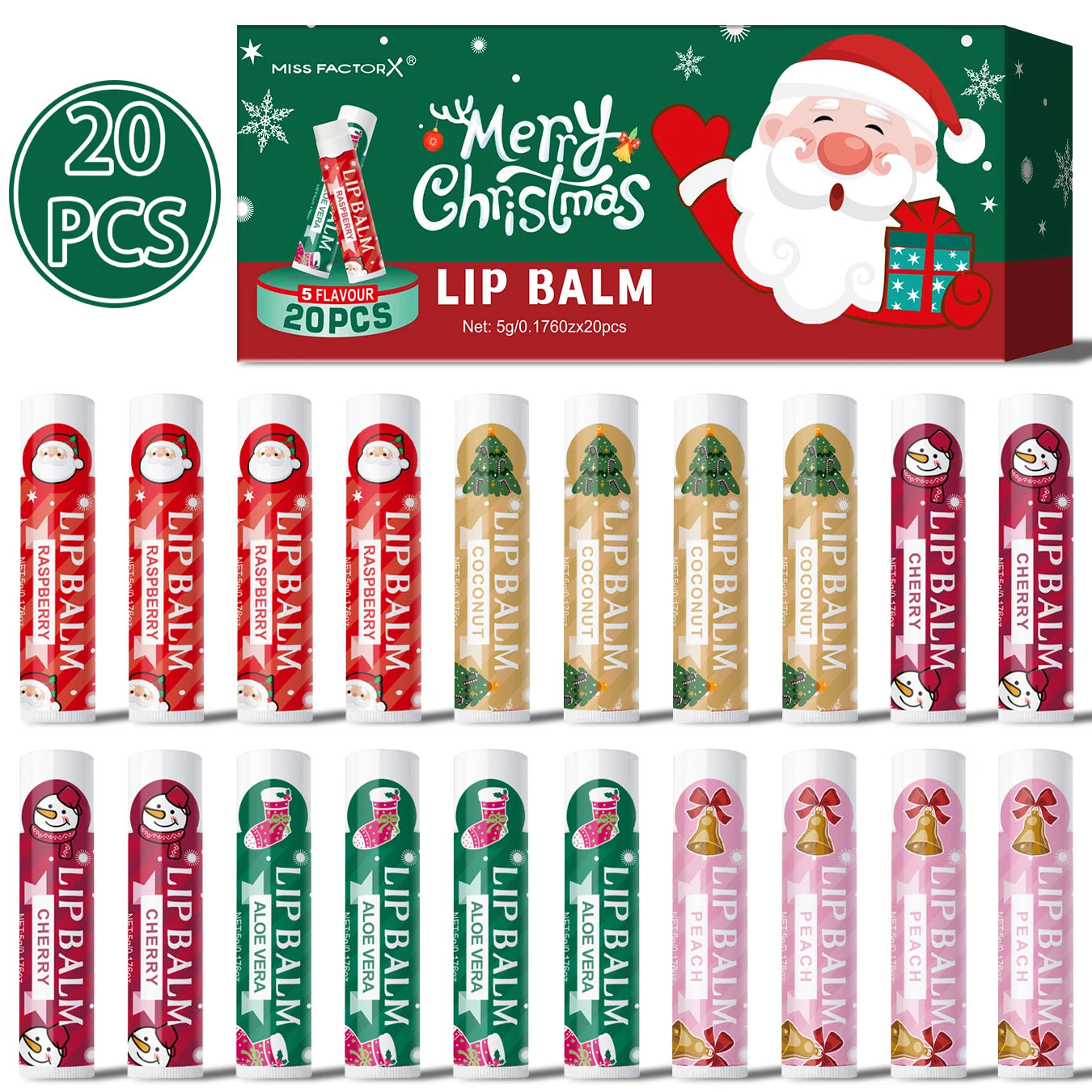 20 pieces/box Christmas lipstick Set Christmas Socks Filler Christmas Gift Long lasting Moisturizing Gloss Non greasy -5 flavors