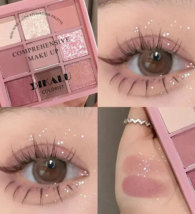 DIKALU Spring And Summer New Eyeshadow Palette Oh Rosy Nine Palace Grid Auto Focus Low Saturation Smoke Powder Rose Plate