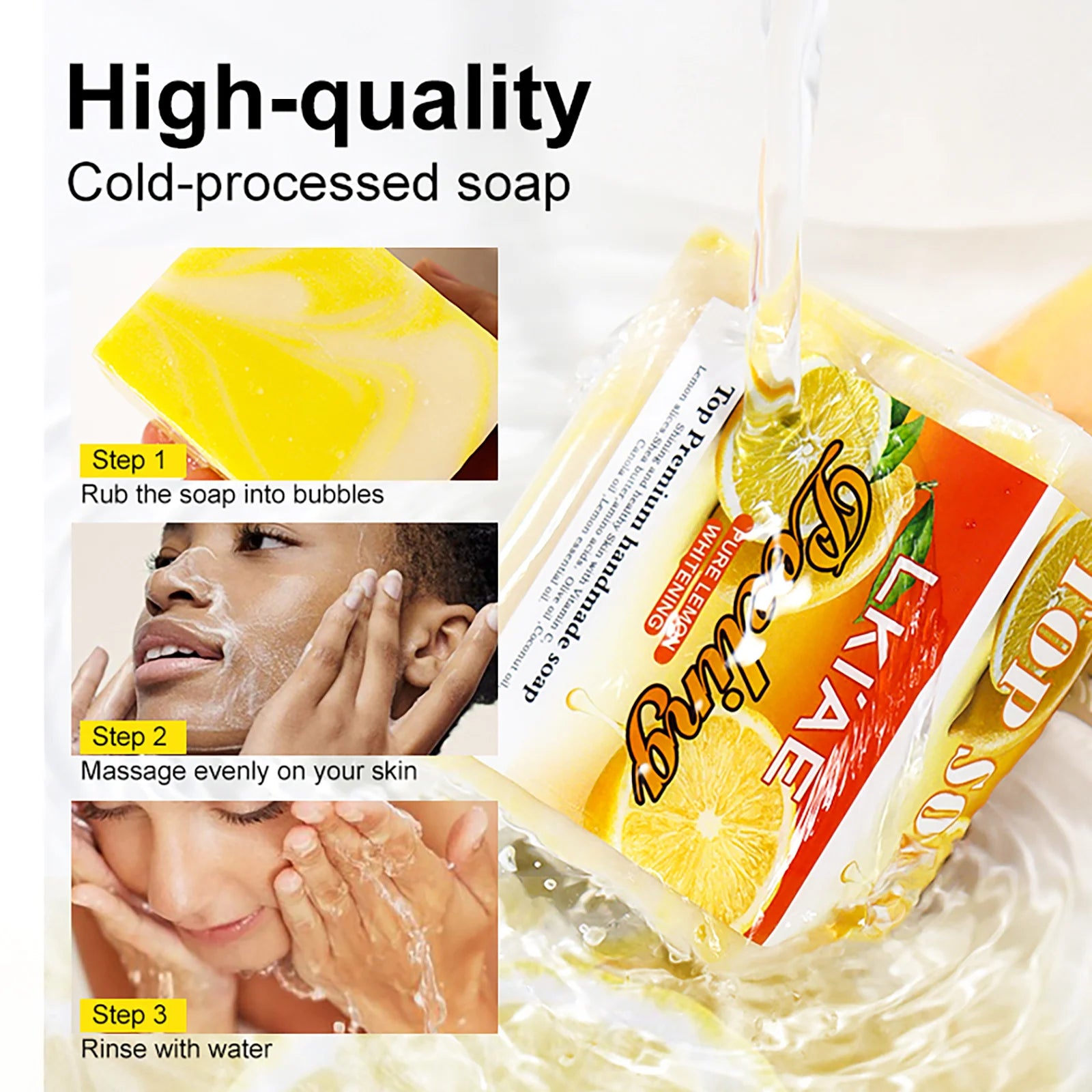 LKIAE Organic Lemon Cold Processed Soap, Brightening, Moisturizing, With Vitamin C, Kojic Acid, Anti Acne and Dark Spots