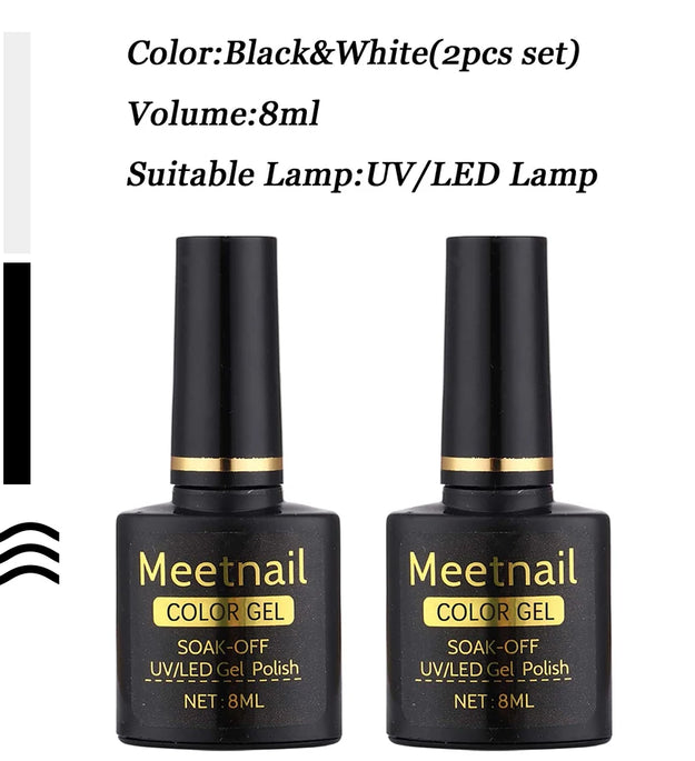 2Pcs Black White Nail Gel Polish Set 8Ml Semi Permanent Soak Off UV LED Varnish Manicure Tools Design DIY Charm Manicure Lacquer