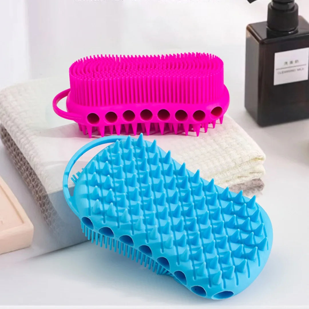 Soft Back Scrubber Brush Silicone Skin Massager Bath Shower Scrubbing Brush with Handle Body Wash Exfoliating Scrub Bath Supplie