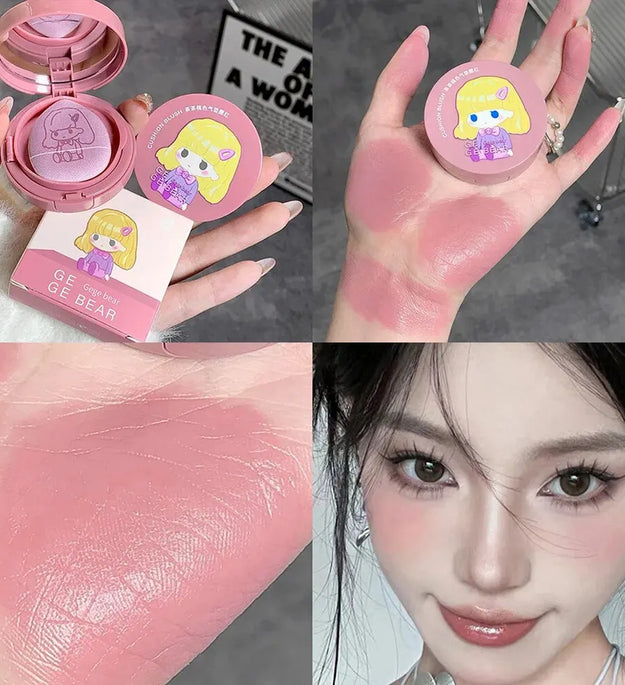 Cushion Blush Blendable Shade with Powder Puff Whitening without Sticking Long Lasting Gege Bear Makeup Blusher