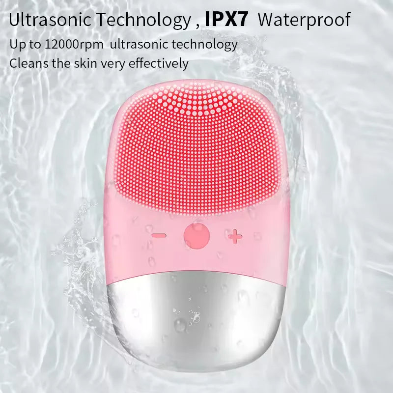 Square Electric Facial Cleansing Brush Silicone Rechargeable Introducer Beauty Device Ultrasonic Face Cleaning Massage Tool - BlissFully