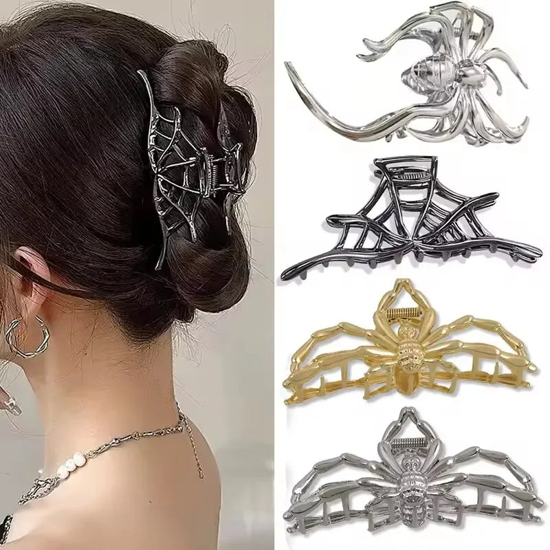 1Pcs Halloween Black Spider Hair Claw Clips with Pearl Charm Design,Metal Gothic Punk Hair Clips Strong Hold Hair Accessories - BlissFully