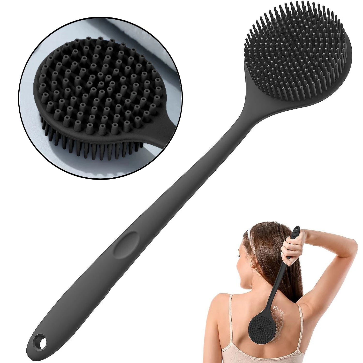 Soft Bath Brush Exfoliating Shower Sponge Body Scrubbing Brush Long Handle Back Exfoliating Scrub Skin Massager Bathroom Brush