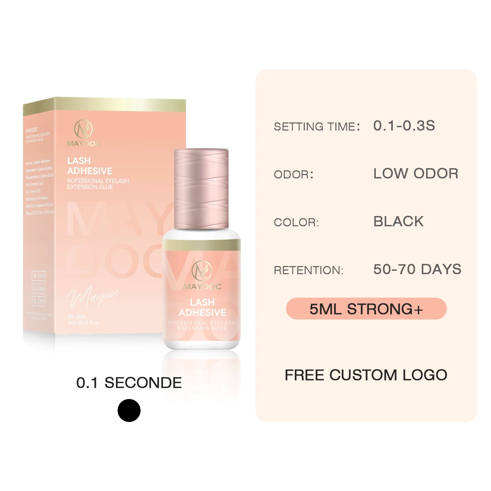 MAYOOC Fast Dry Strong Eyelash Extension Glue 5ml Adhesive 7-8 Weeks Non Odor False Lash Glue Makeup Tool Free Custom logo