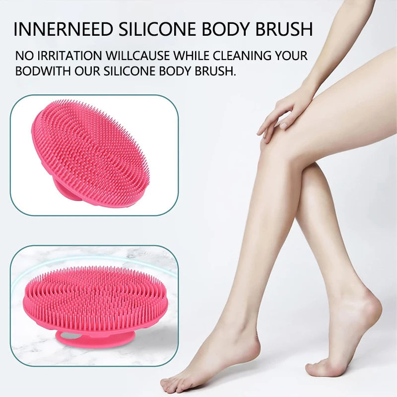 Soft Silicone Body Scrubber Shampoo Brush Handheld Shower Cleansing Brushes Exfoliating Bath Brush Head Massager Bathing Tools