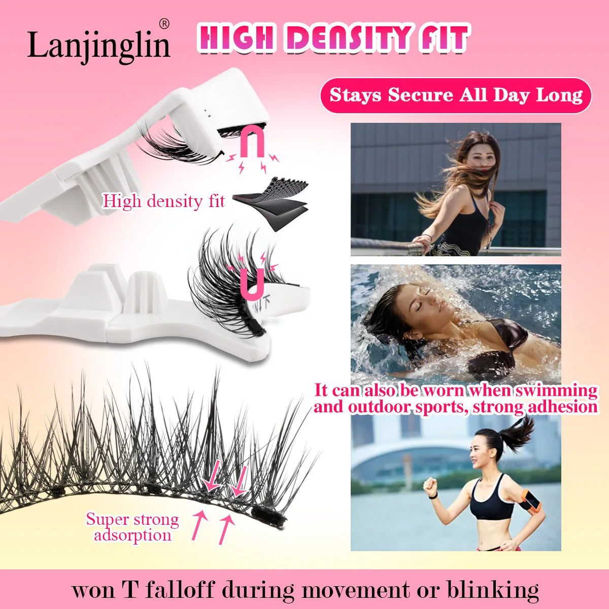 Lanjinglin Magnetic Eyelashes 1 Pair Natural Faux Mink Lashes Reusable False Eyelashes Tweezer Set Eyelash Extension Makeup Tool