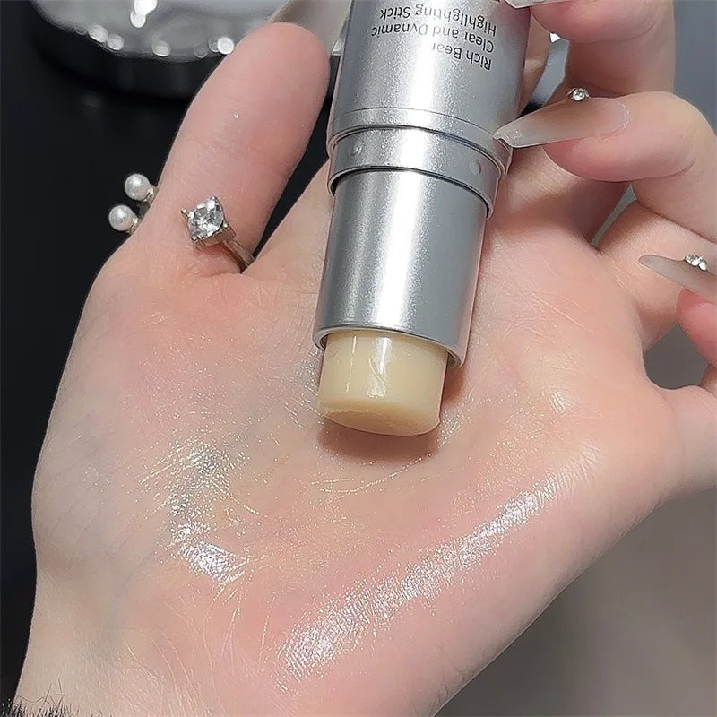 Rich Bear Highlighter Stick - Dewy Finish, Contour & Blush 3-in-1, Natural Glow with Fine Shimmer, Affordable Makeup Stick