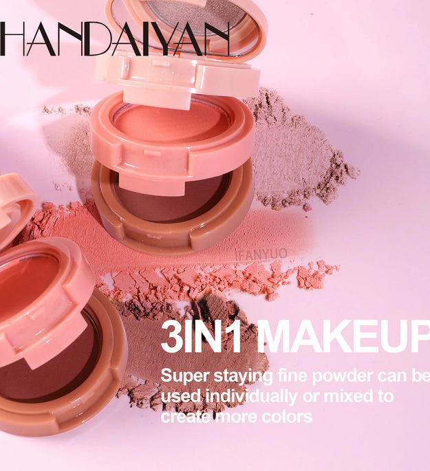3-In-1 Face Bronzer Highlighter Makeup Palette Matte Pearlescent Blush Contouring Shadow Brighten Three-layer All-in-one Palette