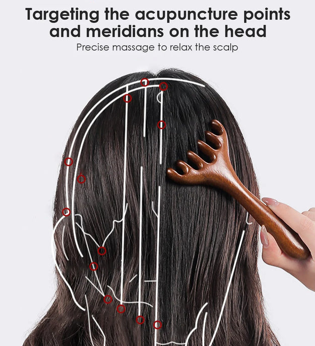 Wooden Meridian Massage Comb Anti-static 6-Claw Head Massager Promote Blood Circulation Body BGua Sha Tool Head Massage Brush