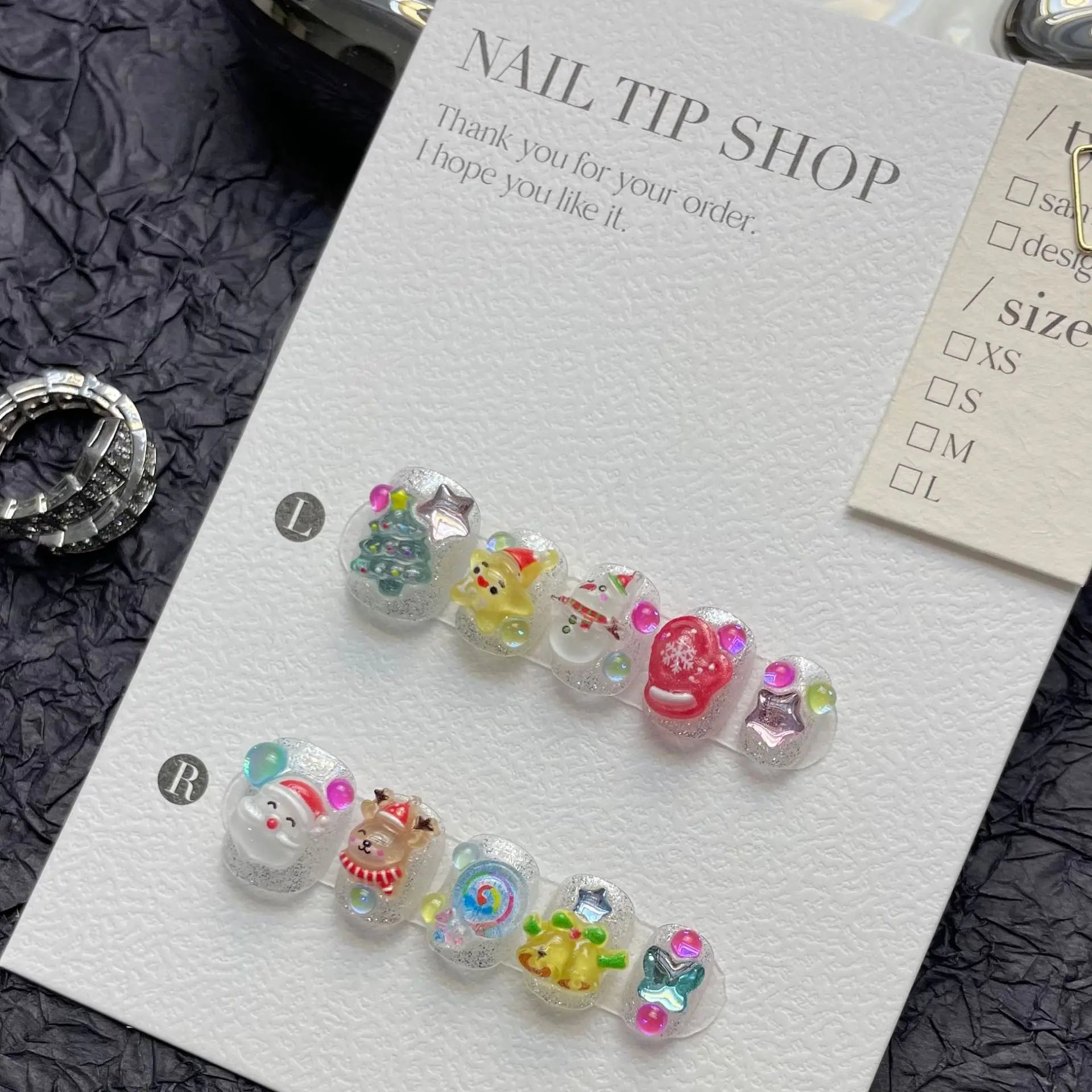 10pcs Christmas Handmade Press On Nails Flash Xmas Tree Snowflake Cat's Eye False Nails Pearl Diamond Decor Xmas Fake Nail Tips