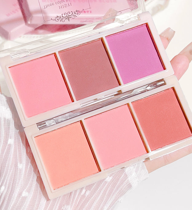 HISYI three-color blush natural color rendering delicate non-flying powder matte rouge holding makeup clear vitality girl blush