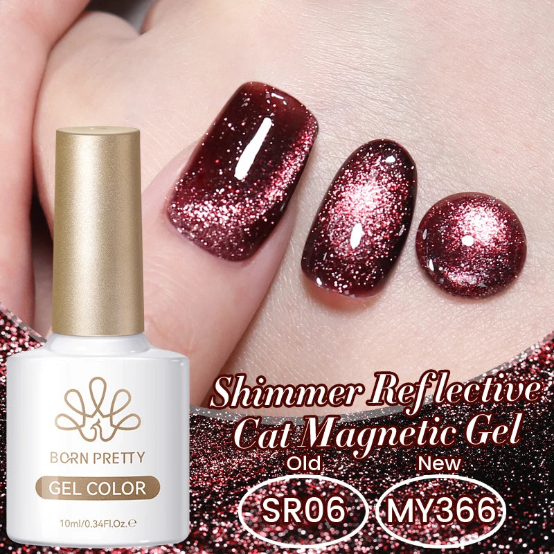 BORN PRETTY 10ml Dark Red Cat Magnetic Gel Nail Polish for Winter Nails DIY Jelly Glass Silver-Light Varnis Semi Permanent