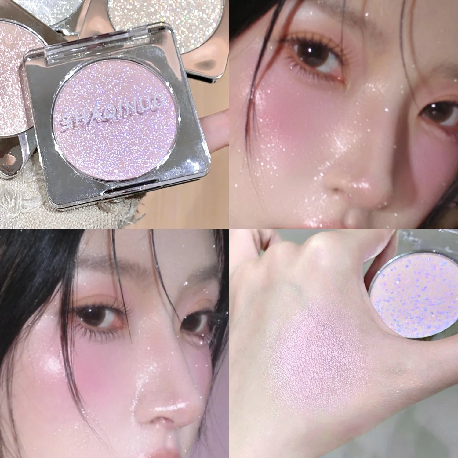 Glitter Highlighter Makeup Palette Pink Shiny Highlighter Palette Diamond High Gloss Powder Face Contour Crystal Brighten Makeup