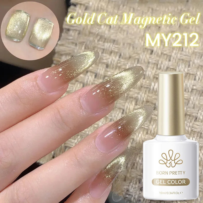 BORN PRETTY 10ml Cat Magnetic Gel Sparkling Ultra Gold Glitter Soak Off UV LED Gel Nail Art Varnish Manicure Valentine's Day