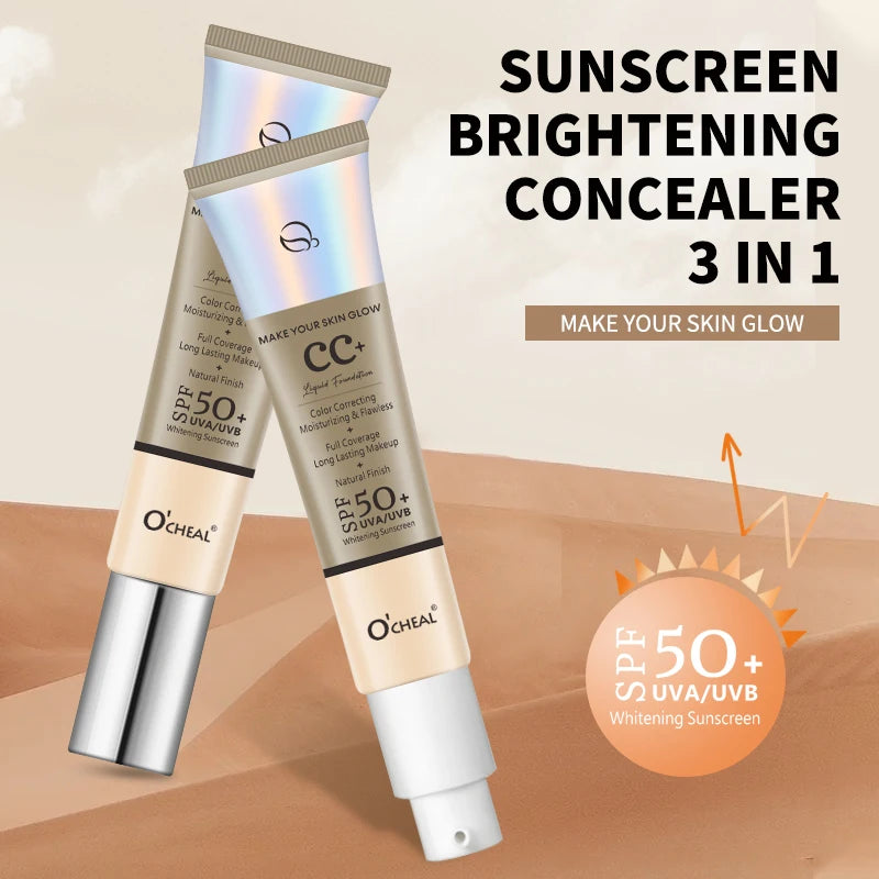 Ocheal 30g CC Cream Foundation Waterproff Concealer Moisturizing Sunscreen Liquid SPF 50+ Long Lasting Brightening Makeup Primer - BlissFully