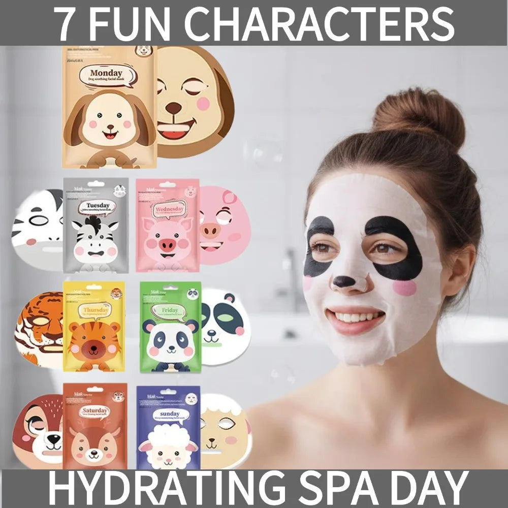 7 Styles Animal Face Mask Set Funny Panda Dog Pig Hydrating Sheet Mask for Spa Party Cute Skincare Gift for Women Girls 1/7PCS