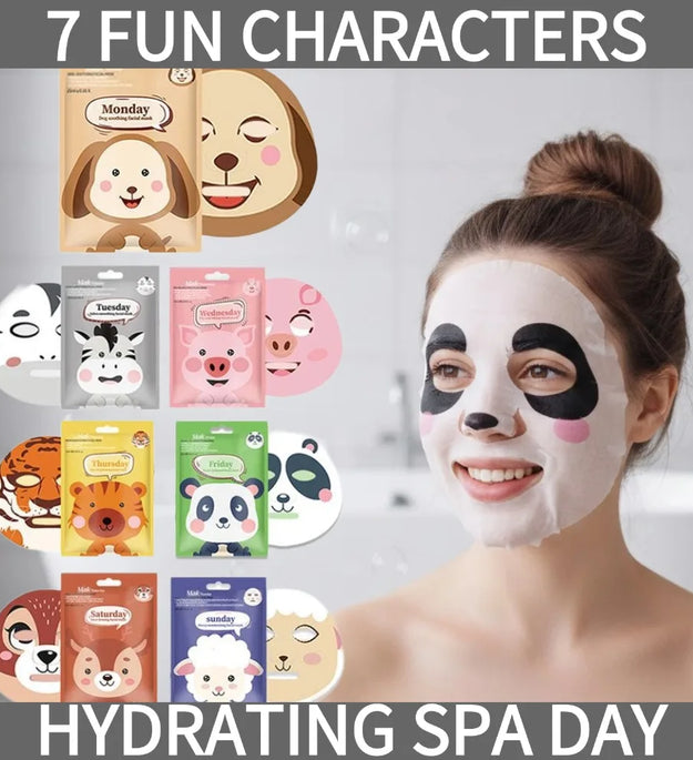 7 Styles Animal Face Mask Set Funny Panda Dog Pig Hydrating Sheet Mask for Spa Party Cute Skincare Gift for Women Girls 1/7PCS