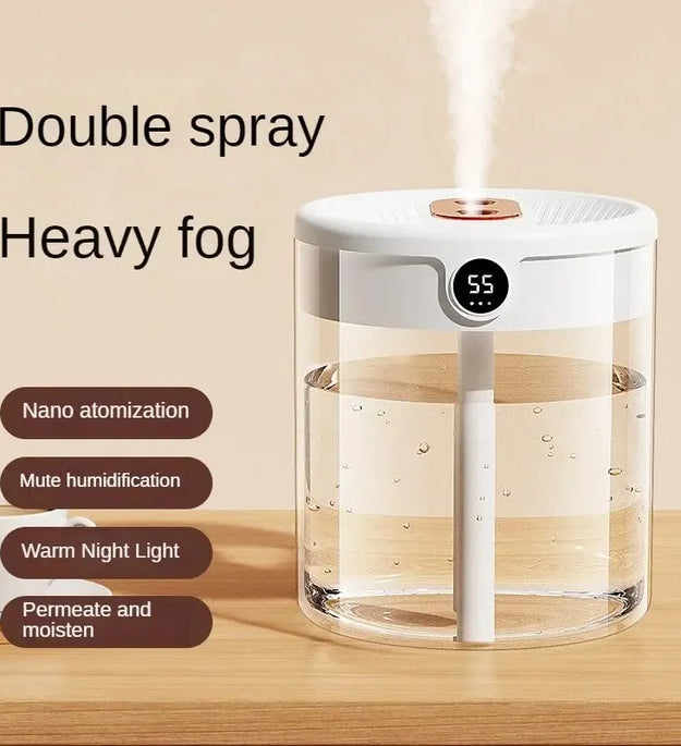 Dual Spray Humidifier USB Large Capacity Home 2L Quiet Bedroom LED Digital Display Night Light Office Desktop Mini Diffuser