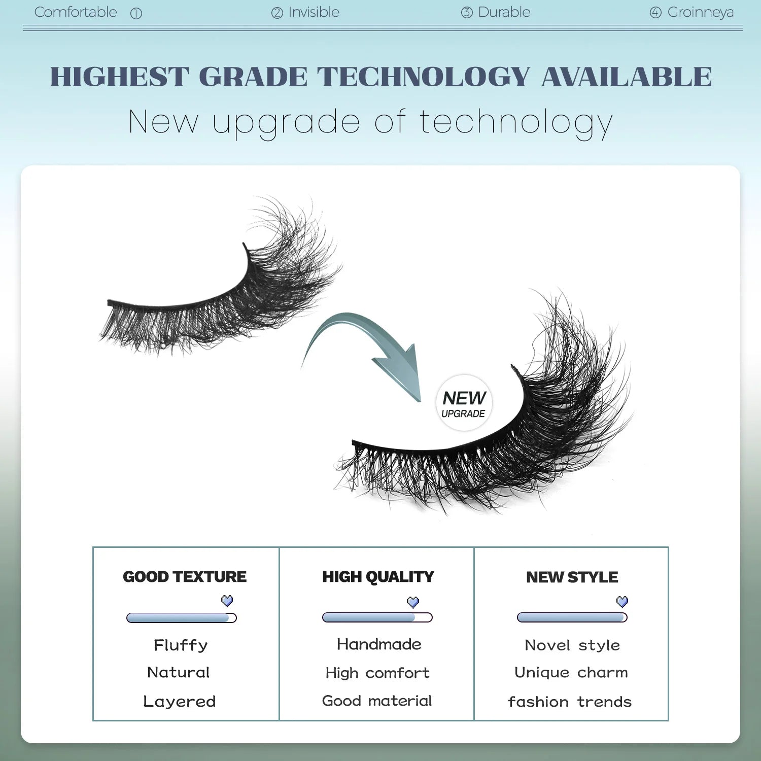 GROINNEYA Fake Lashes Fluffy Cat Eye Lashes 8D Fluffy Volume False Eyelashes D Curl Dramatic Thick Full Strip Faux Mink Lashes